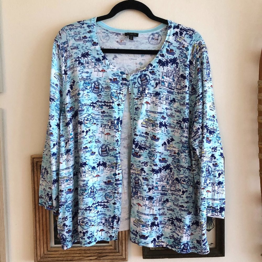 Talbots Nautical Boat Beach Pattern Cardigan NWOT